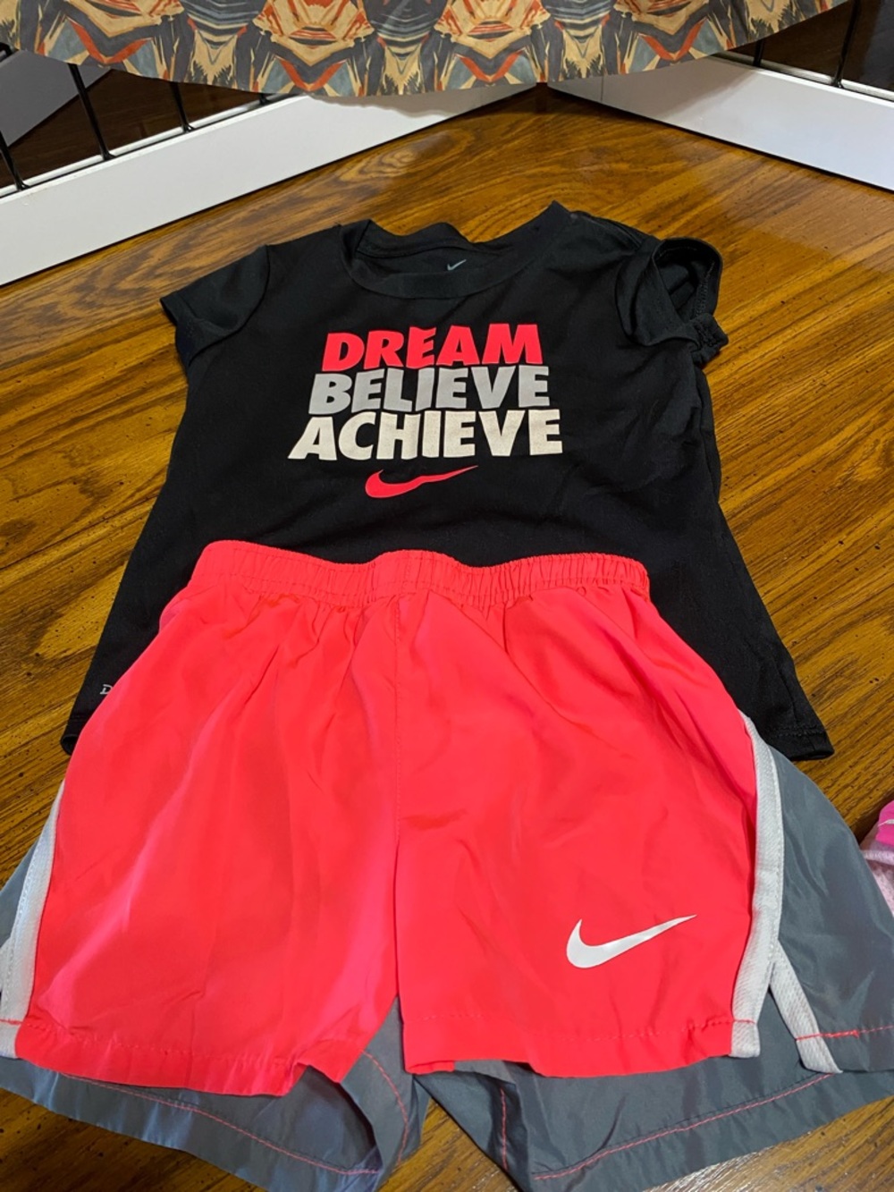 4 Nike Girls' Active Shorts & Tees Sets - Pink, Coral, Blue, Gray, Black - Picture 8 of 14